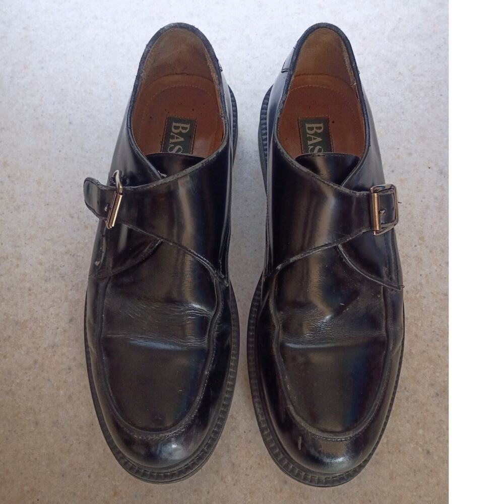 Vintage G.H. Bass Black Leather Monk Strap Shoes Men 10.5 Buckle Loafers Classic